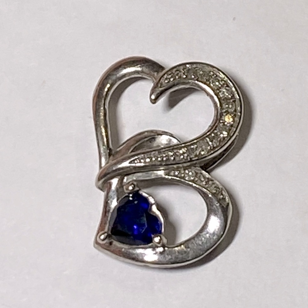 Stirling silver and blue sapphire heart pendant